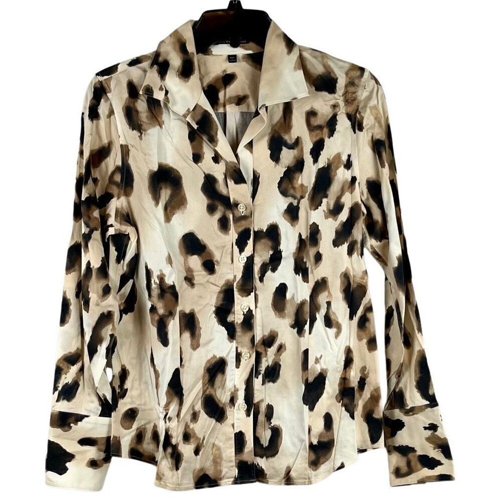 Paperwhite Leopard Animal Print Button Up Blouse 8